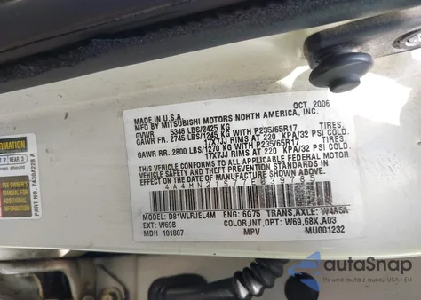 2007 Mitsubishi Endeavor Ls из США, поврежденный, VIN 4A4MN21S77E039785